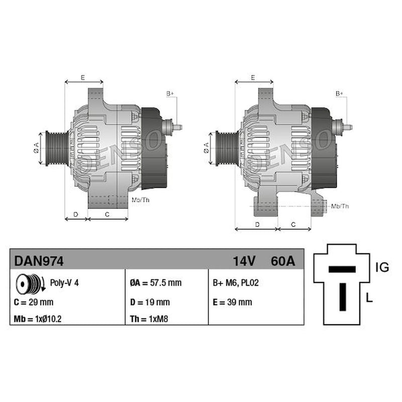 Denso Car Alternator 12V fits Daihatsu Move 1998-2002 1.0