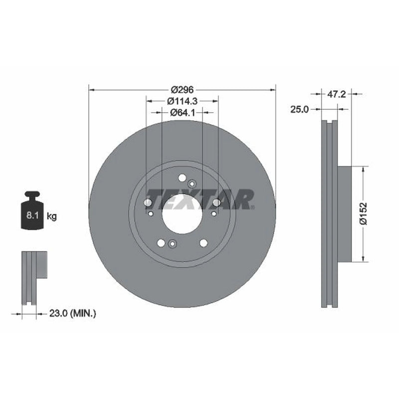 Textar 2 x Vented Front Brake Discs 92195000