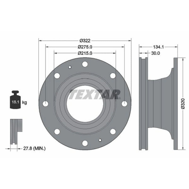 Textar 2 x Internally Vented Rear Brake Discs 93324600-x2