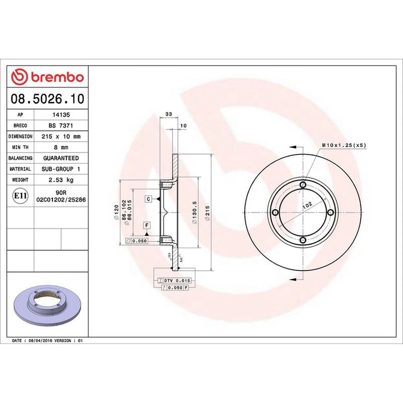 Brembo 2 x Solid Front Brake Discs 08.5026.10-x2
