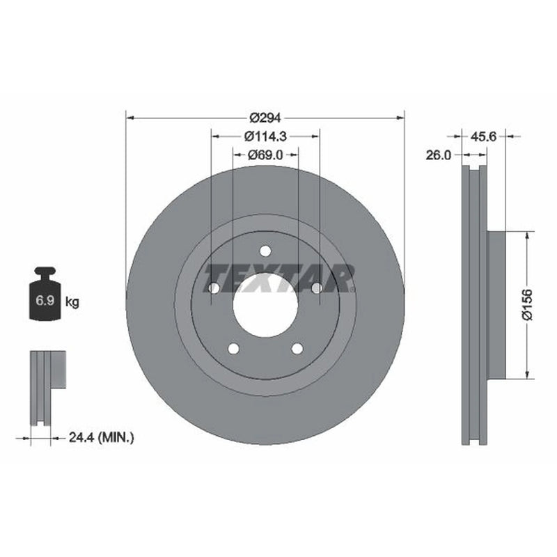 Textar 2 x Vented Front Brake Discs 92184405-x2