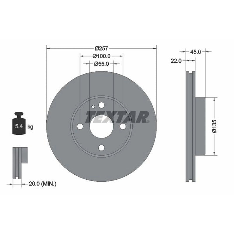 Textar 2 x Internally Vented Brake Discs 92061600
