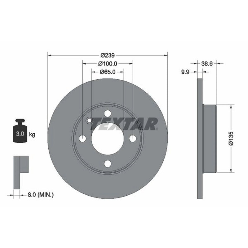 Textar 2 x Solid Front Brake Discs 92009303-x2