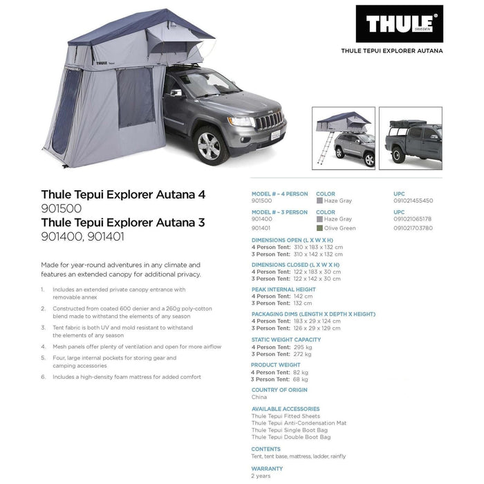 Thule Tepui Autana 4-person roof top tent haze grey 901500 - Thule - Van Life Living