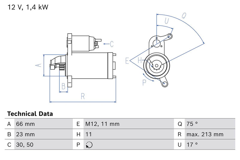 Bosch Starter Motor V kW Teeth 0986027500
