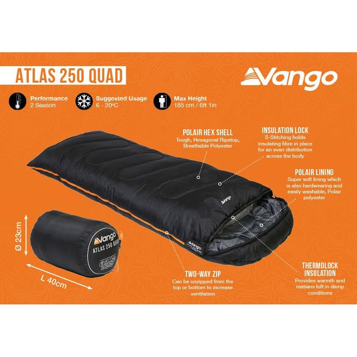 Vango Atlas 250 Quad Sleeping Bag Black - Vango - Van Life Living