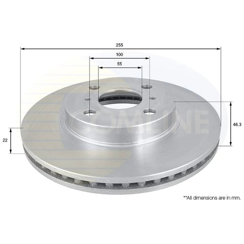 Comline 2 x Vented Front Brake Discs ADC01126V-x2