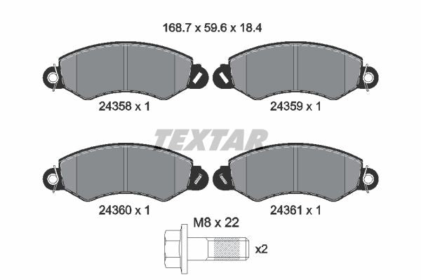Textar Brake Pad Set Front 168.9mm x 60.2mm x 18.4mm 2435801