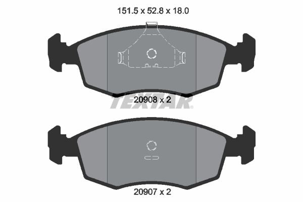 Textar Brake Pad Set Front 151.5mm x 52.8mm x 18mm 2090802