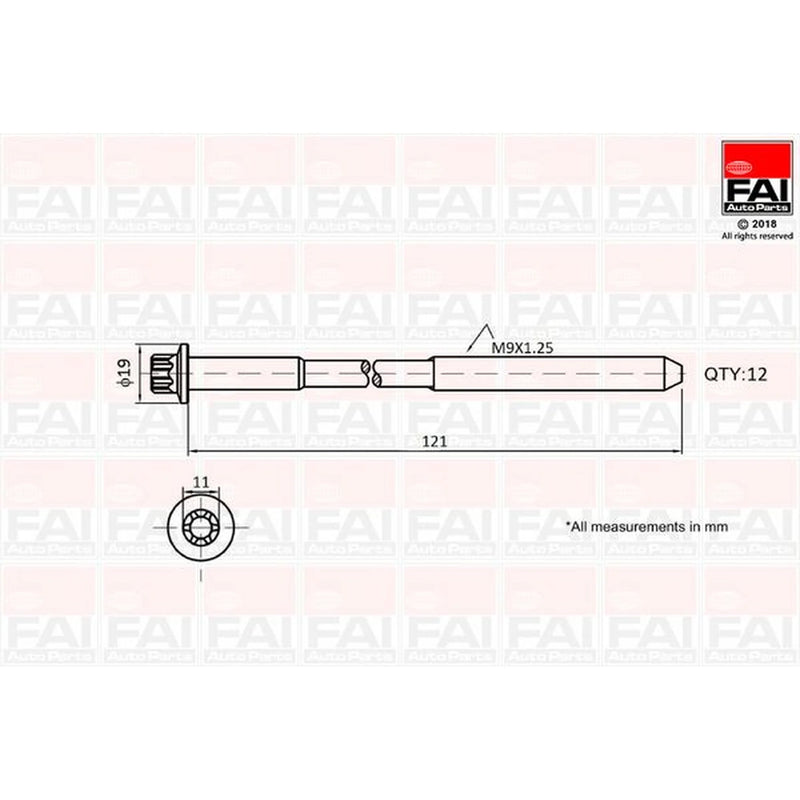 FAI Cylinder Head Bolt Set M9 x 1.25 B1630