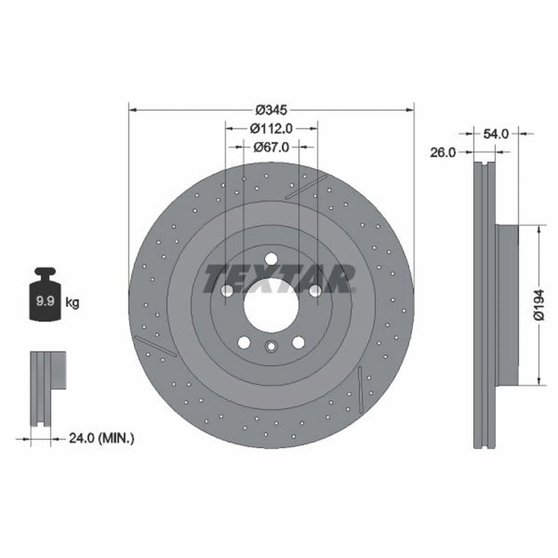 Textar 2 x Perforated Rear Brake Discs 92307905-x2