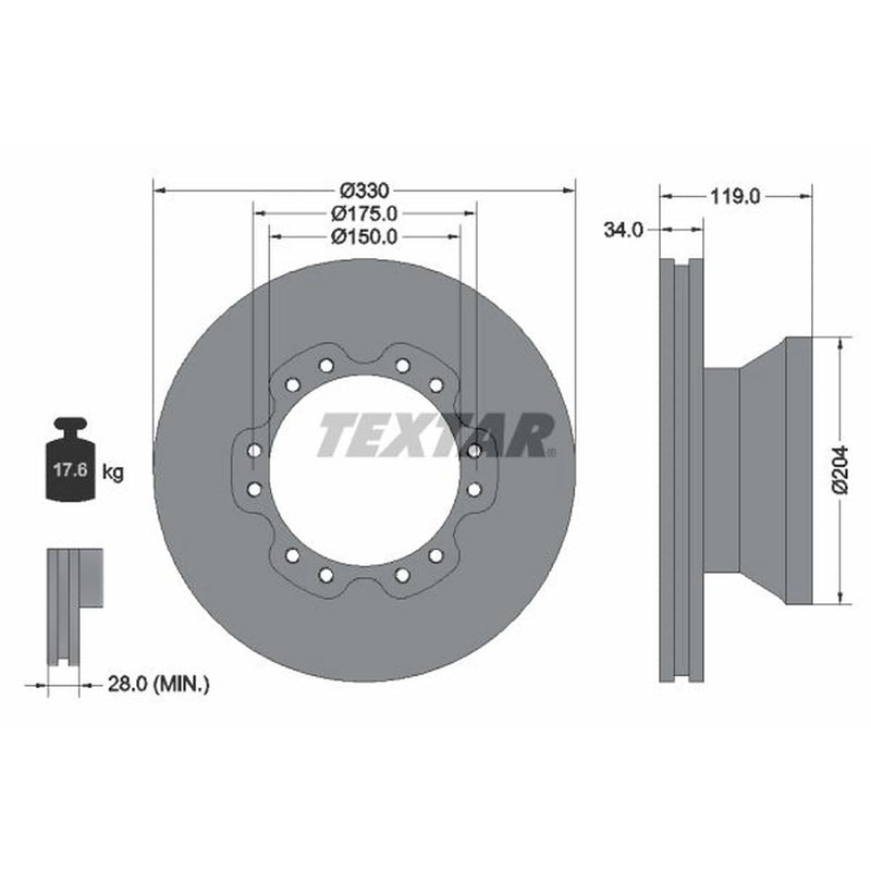 Textar 2 x Internally Vented Rear Brake Discs 93142600-x2