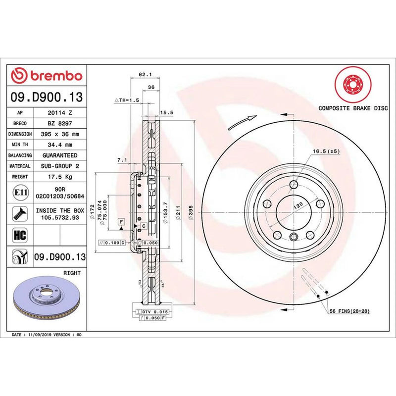 Brembo 2 x Front Aluminium Brake Disc Hub Brake Discs 09.D900.13