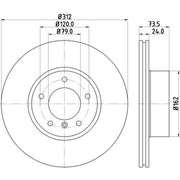 Mintex 2 x Vented Front Brake Discs MDC1912C-x2