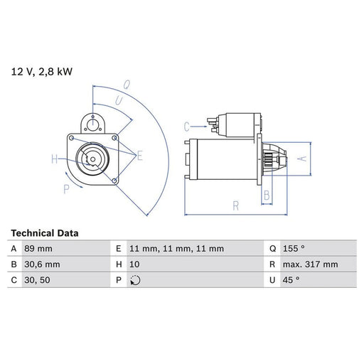 Bosch Starter Motor 12V 2.8kW 10 Teeth 0 986 018 151