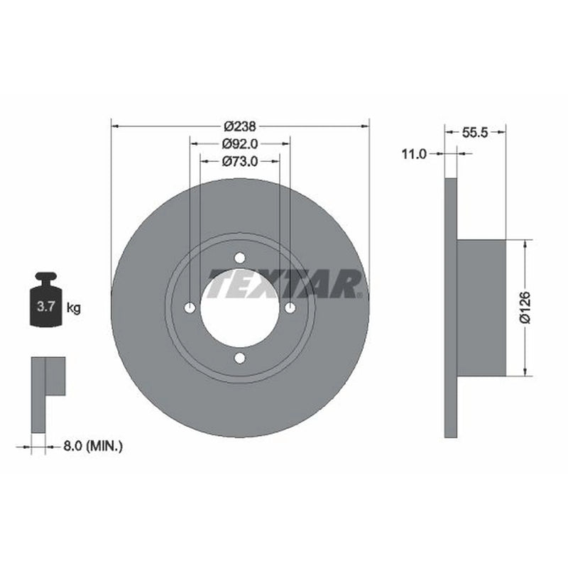 Textar 2 x Solid Front Brake Discs 92005400-x2