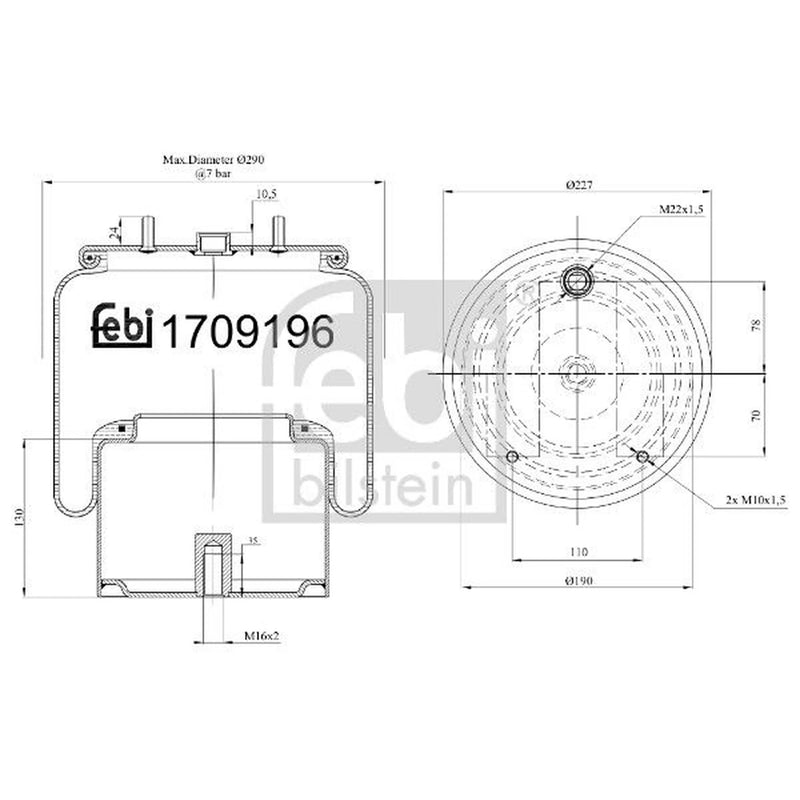 Febi Air Suspension Bellow 190mm Rear 170919
