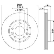 Mintex 2 x Vented Front Brake Discs MDC1543-x2