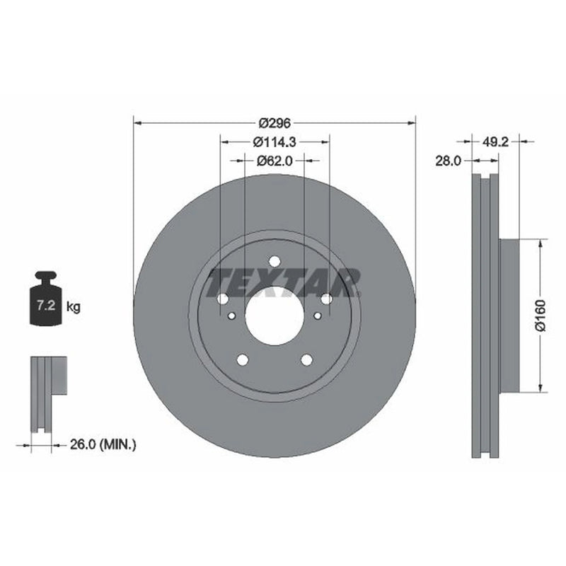 Textar 2 x Vented Front Brake Discs 92174303-x2