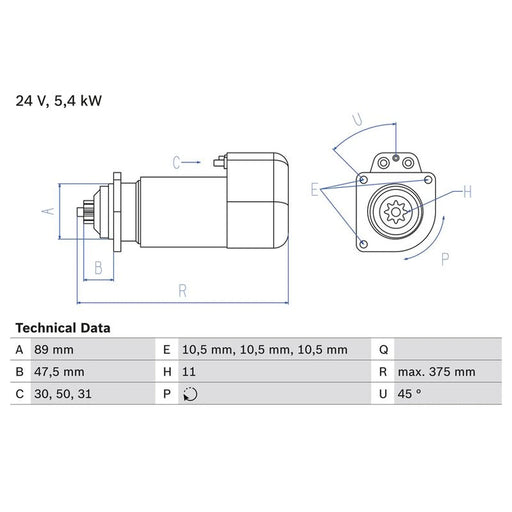 Bosch Starter Motor 24V 5.4kW 11 Teeth 0 986 013 260