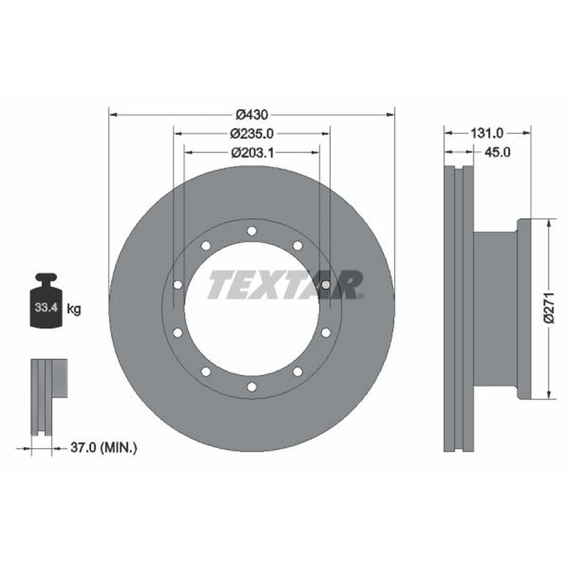 Textar 2 x Internally Vented Front Brake Discs 93086800-x2