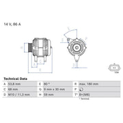 Bosch Car Alternator 12V 0 986 086 980