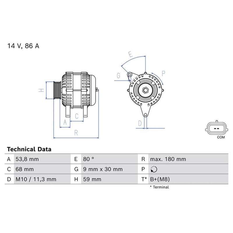 Bosch Car Alternator 12V 0 986 086 980