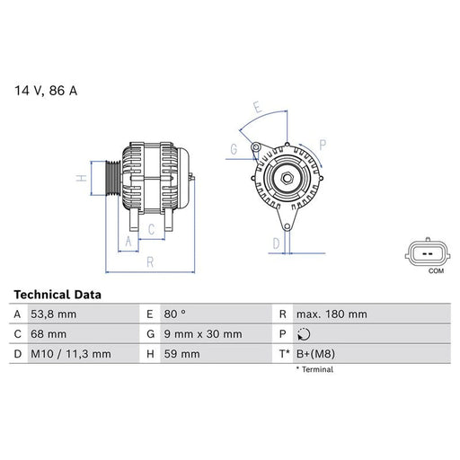 Bosch Car Alternator 12V 0 986 086 980
