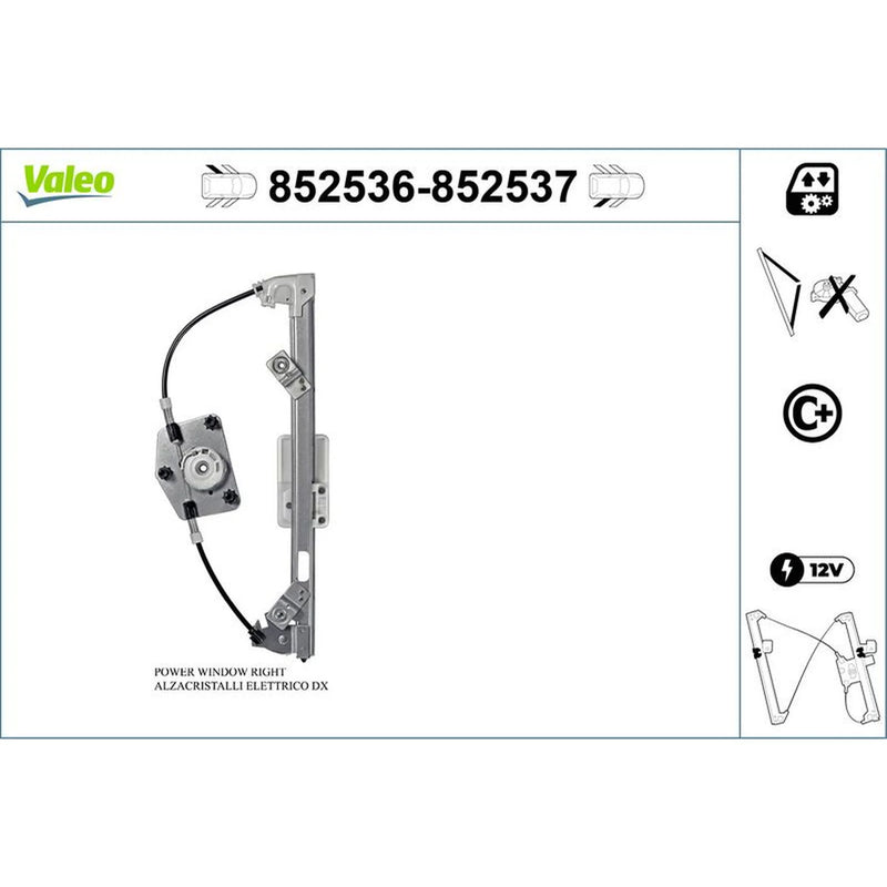 Valeo Electric Window Regulator Lifter Right Rear 852537