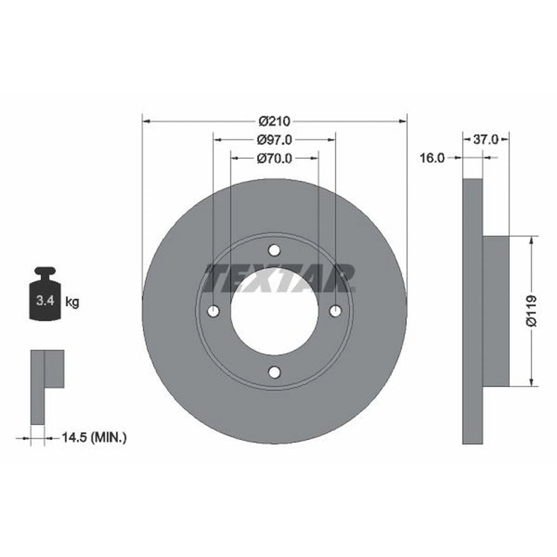 Textar 2 x Solid Front Brake Discs 92112600-x2
