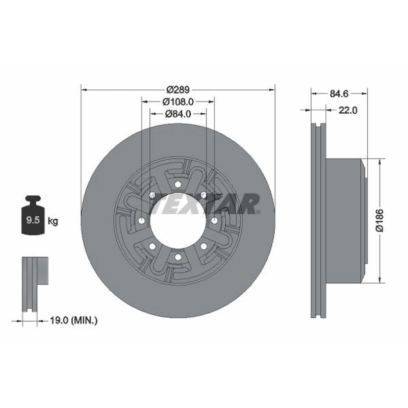 Textar 2 x Solid Rear Brake Discs 93089600-x2