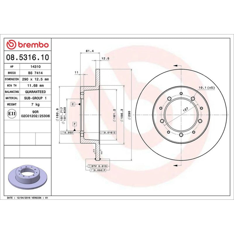 Brembo 2 x Rear Brake Discs 08.5316.10-x2