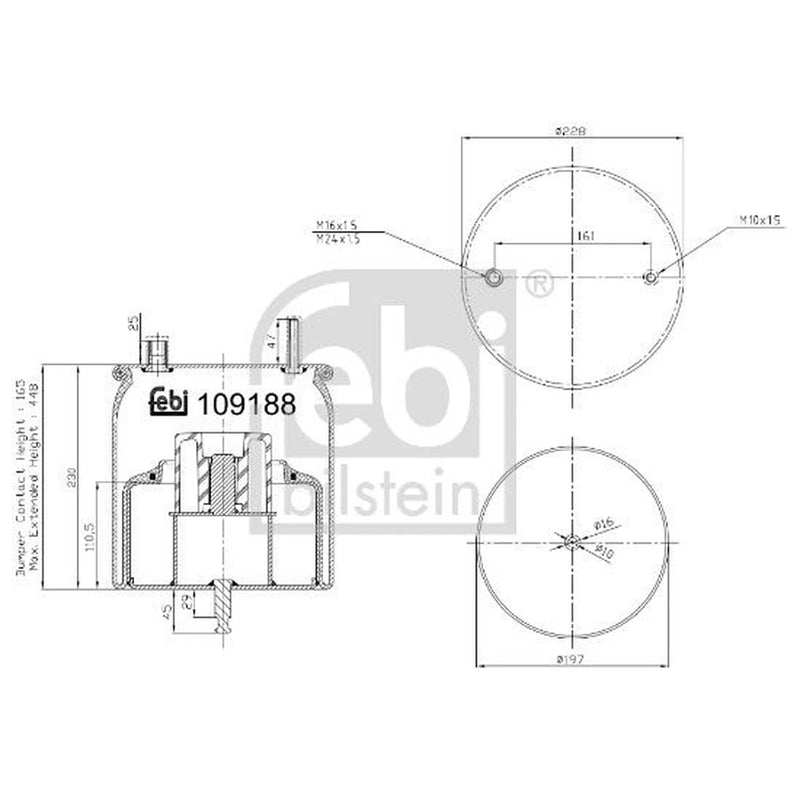 Febi Air Suspension Bellow 197mm non-steered leading axle 109188