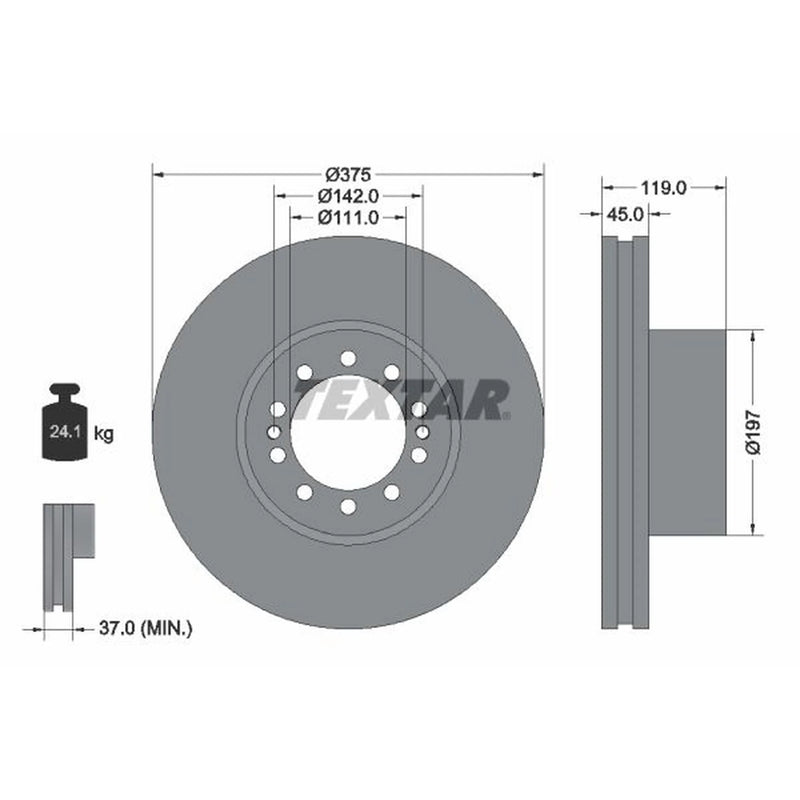 Textar 2 x Internally Vented Front Brake Discs 93222700-x2