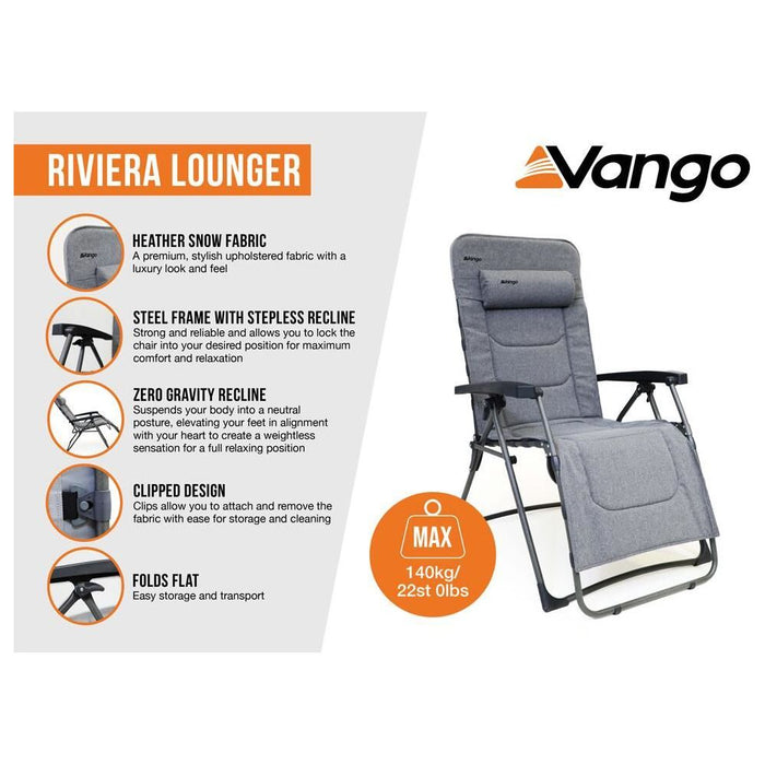 Vango Riviera Camping Lounger Heather Grey Chair - Vango - Van Life Living