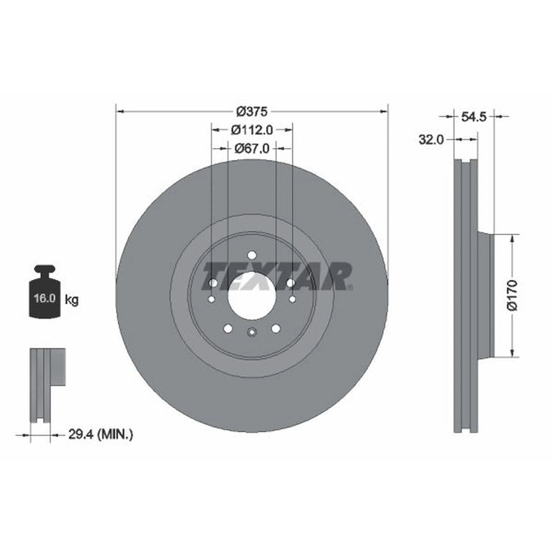 Textar 2 x Vented Front Brake Discs 92176603-x2