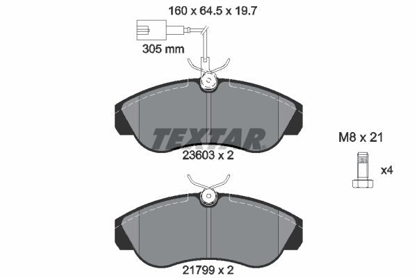 Textar Brake Pad Set Front 160.3mm x 64.4mm x 19.7mm 2360301