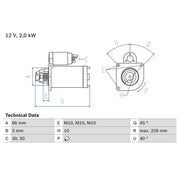 Bosch Starter Motor 12V 2kW 10 Teeth 0 986 029 090