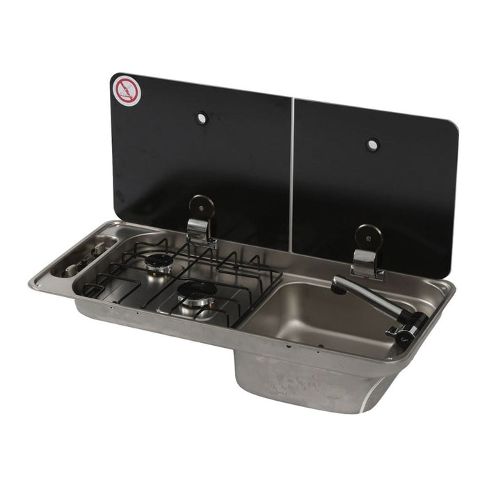 CAN Randi Hob & RH Sink 716 x 340mm (Double Glass Lid / 2 Burners / Piezo) - CAN - Van Life Living