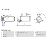 Bosch Starter Motor 12V 2.6kW 12 Teeth 0 986 027 230