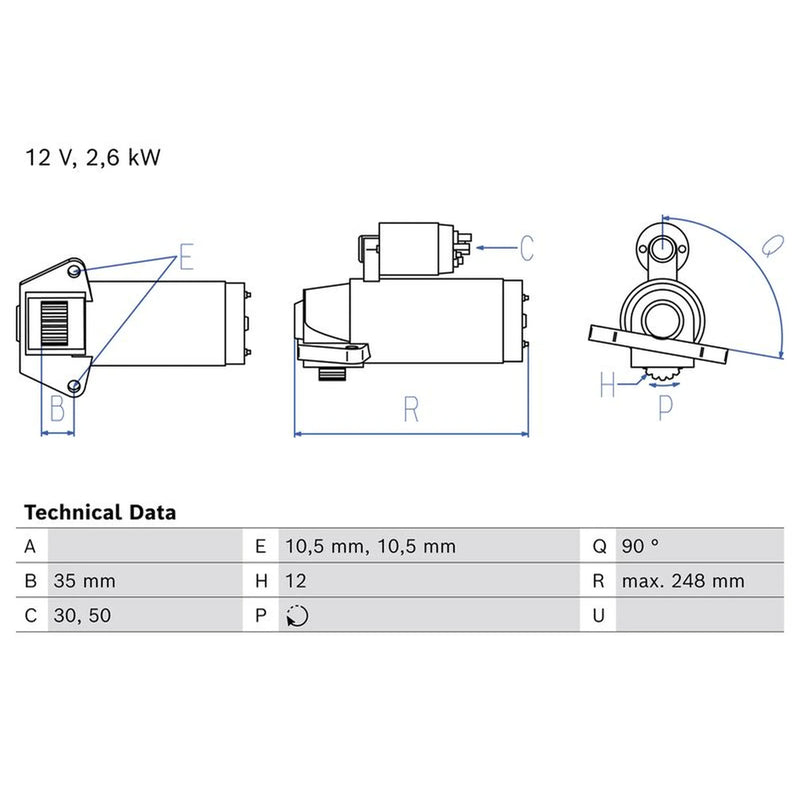 Bosch Starter Motor 12V 2.6kW 12 Teeth 0 986 027 230