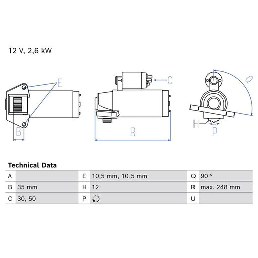 Bosch Starter Motor 12V 2.6kW 12 Teeth 0 986 027 230