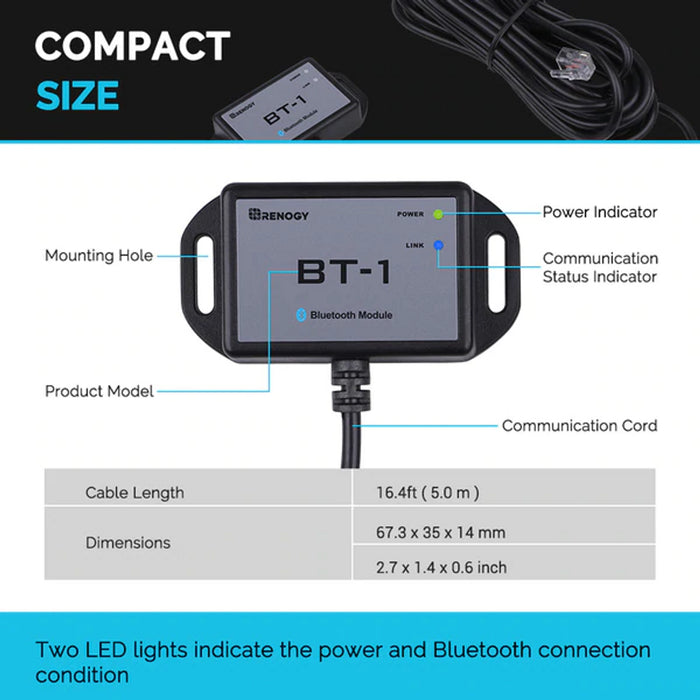 Renogy BT-1 Bluetooth Module for Renogy Products w/ RS232 Port - Dyna-mo Solar - Van Life Living