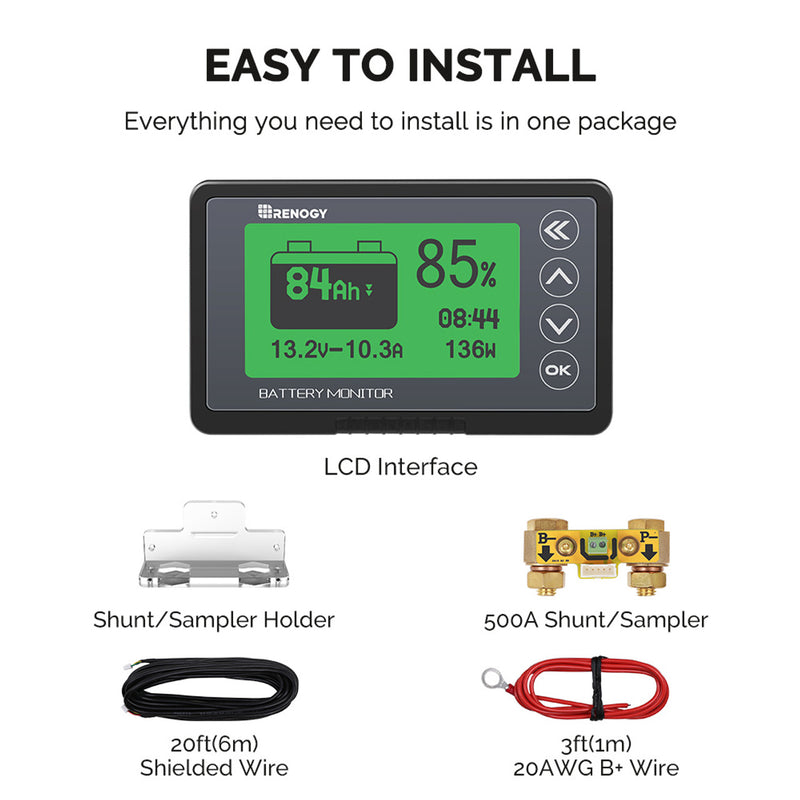 Renogy 500A Battery Monitor with Shunt/Sampler (Coulomb meter) - Dyna-mo Solar - Van Life Living