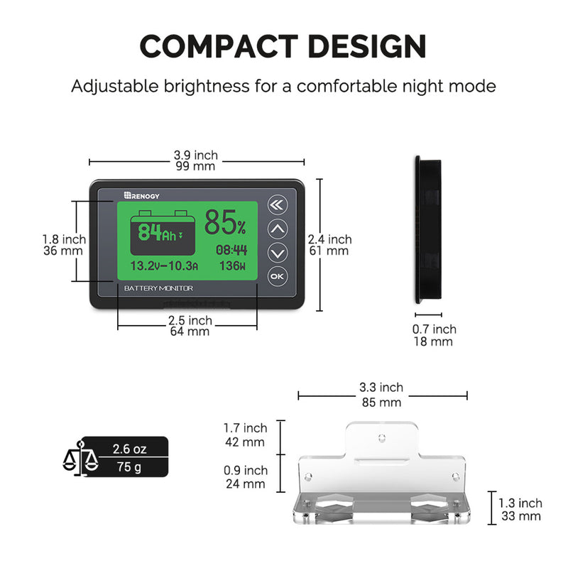 Renogy 500A Battery Monitor with Shunt/Sampler (Coulomb meter) - Dyna-mo Solar - Van Life Living
