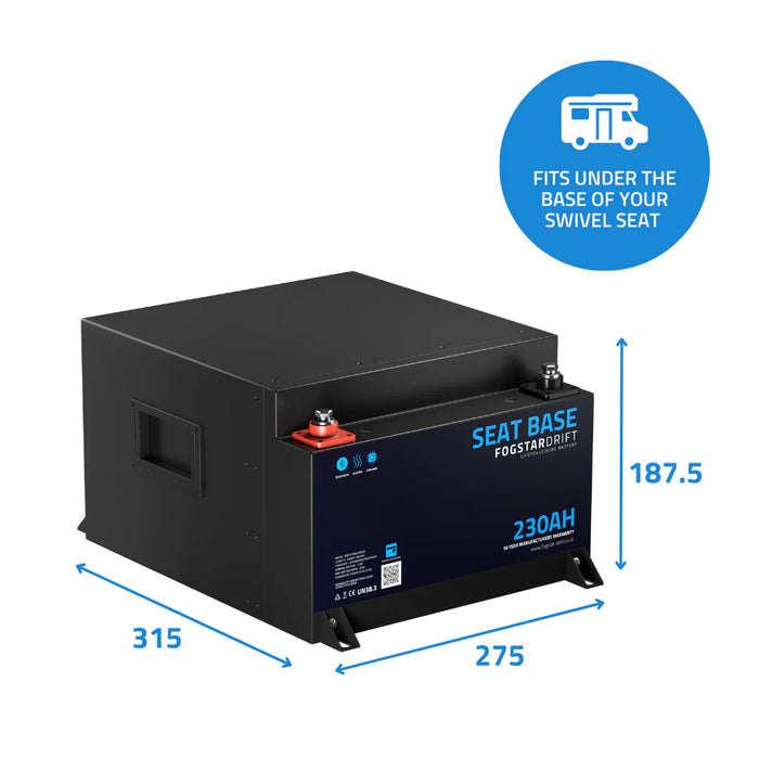 Fogstar 12v 230Ah Seat Base - LiFeP04 Battery - Dyna-mo Solar - Van Life Living