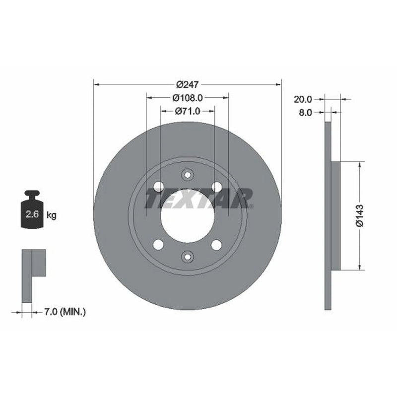 Textar 2 x Solid Brake Discs 92043200 OE 4246H0 1618862080 424699 E169253
