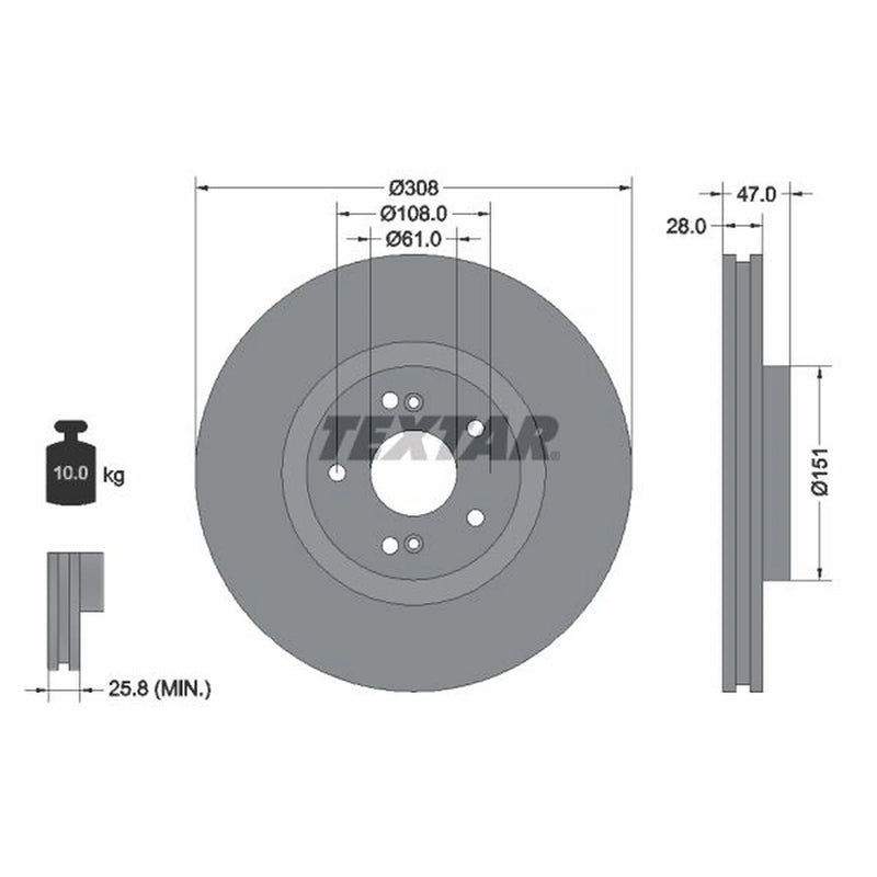 Textar 2 x Externally Vented Front Brake Discs 92174005-x2
