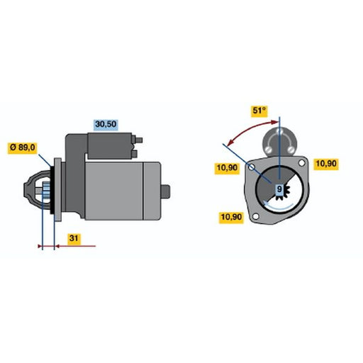 Bosch Starter Motor 12V 3kW 9 Teeth 0 986 019 020