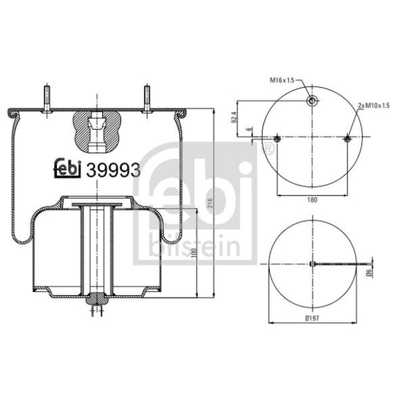 Febi Air Suspension Bellow 197mm Front Right 39993